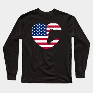 Horse Lover American Flag Heart Long Sleeve T-Shirt